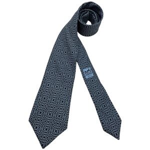 HERMÈS RARE VINTAGE 139 SA Black/Blue Geometric Silk LUXURY Tie FRANCE